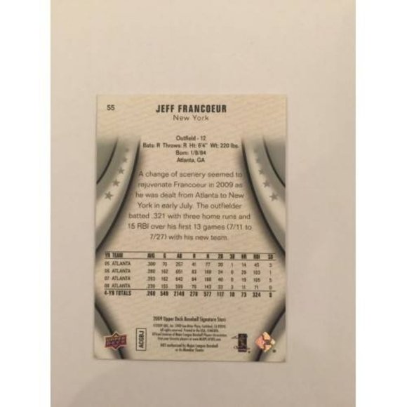 2009 Upper Deck Signature Stars Jeff Francoeur Auto New York Mets #55 (019) - Picture 2 of 2